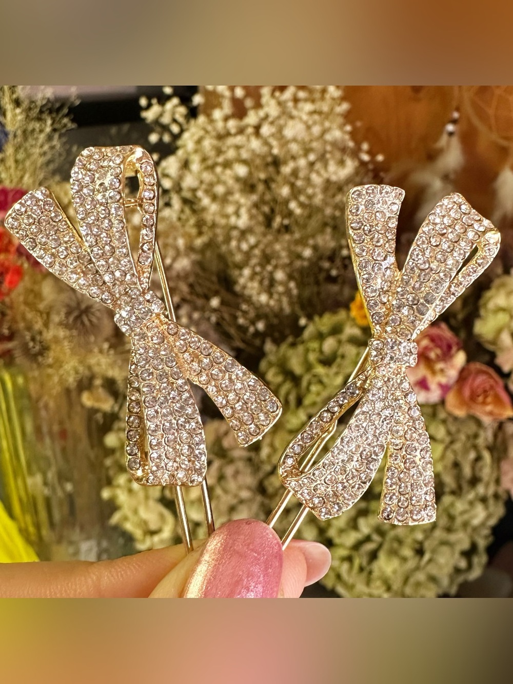 Two Rhinstone Gold-tone Hair Clips - Picture 5 of 6